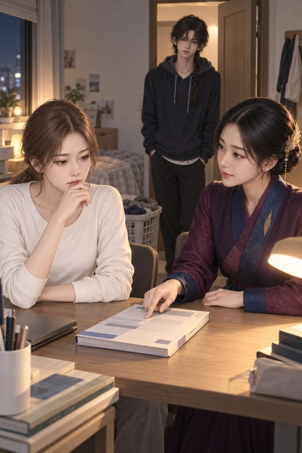 — 상담가 새벽 학사가 유진 맞은편에 앉아 책상 위 문제집을 가리킨다.