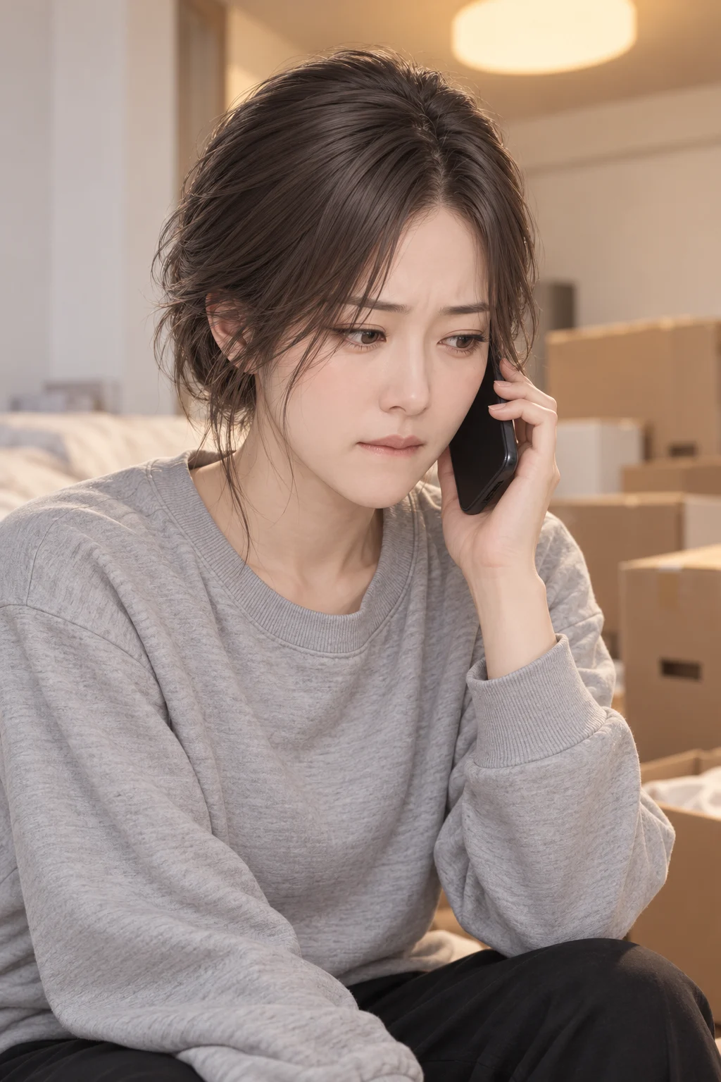 다 풀기도 전에 — 수현이 휴대전화를 귀에 댄 채 상자 쪽으로 몸을 돌린다.