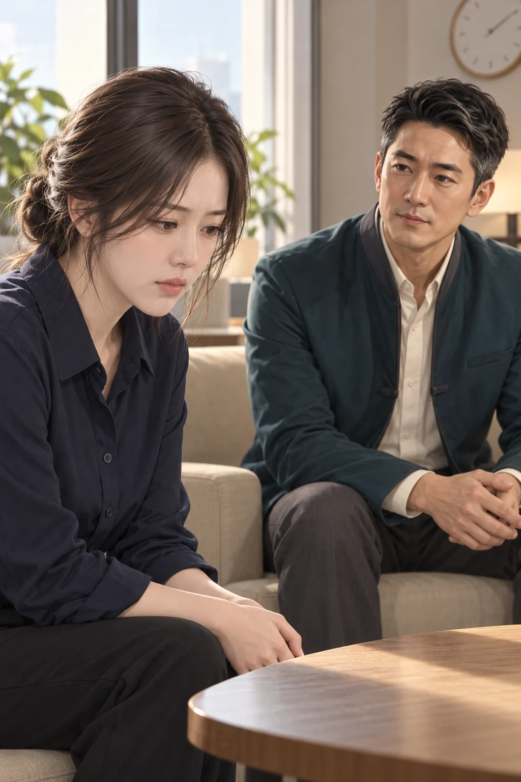 말끝에 남은 것 — 수현이 탁자 끝을 바라보며 대답을 멈춘다.
