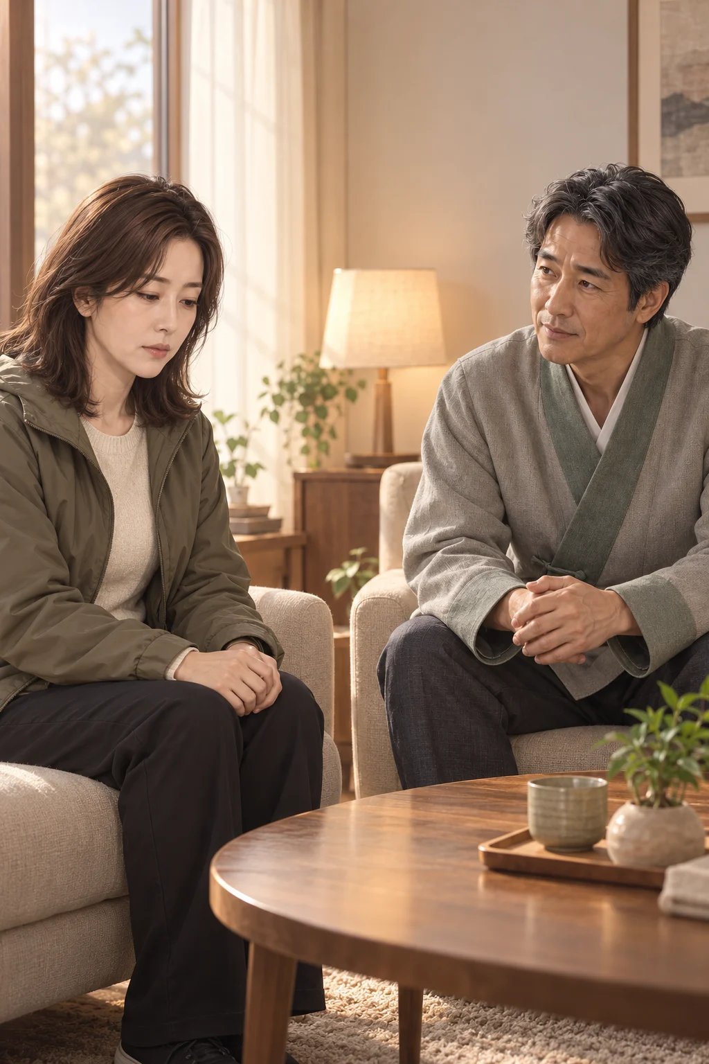 입안에 남은 말 — 서진은 무릎 위에 손을 모은 채 딸에게 하려던 말을 멈춰요. 온유 선생이 물어요.