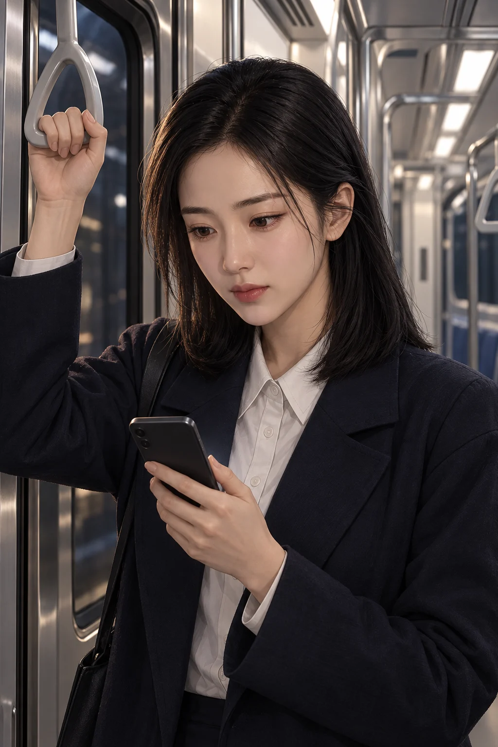 문자 한 줄 — 지수가 휴대전화를 내려다보다가 짧게 답장을 보내고, 화면을 뒤집어 손바닥으로 덮는다.