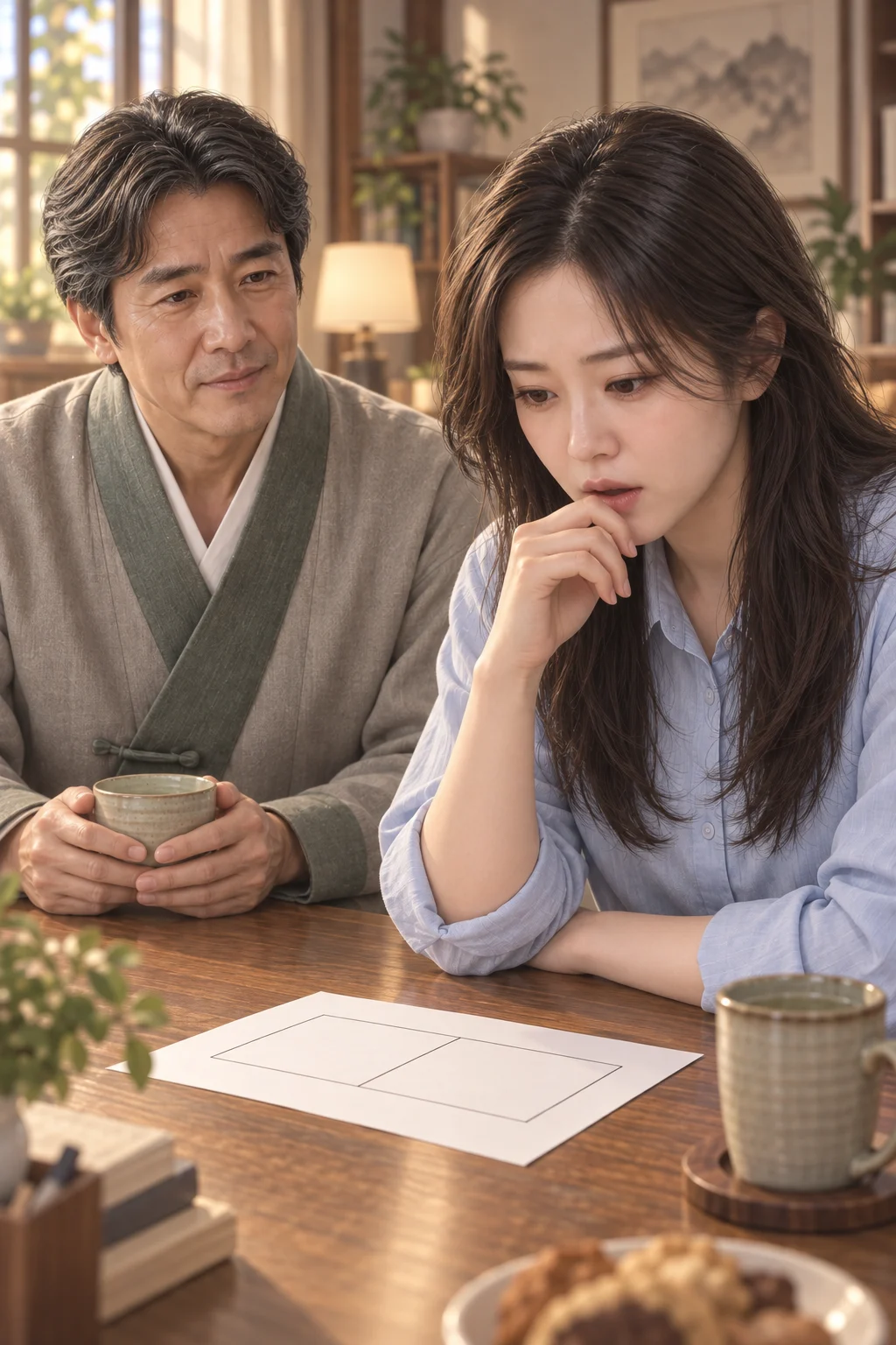 끝나지 않은 질문 — 유진이 종이의 두 칸을 번갈아 보고 입을 열었다가 멈춘다.
