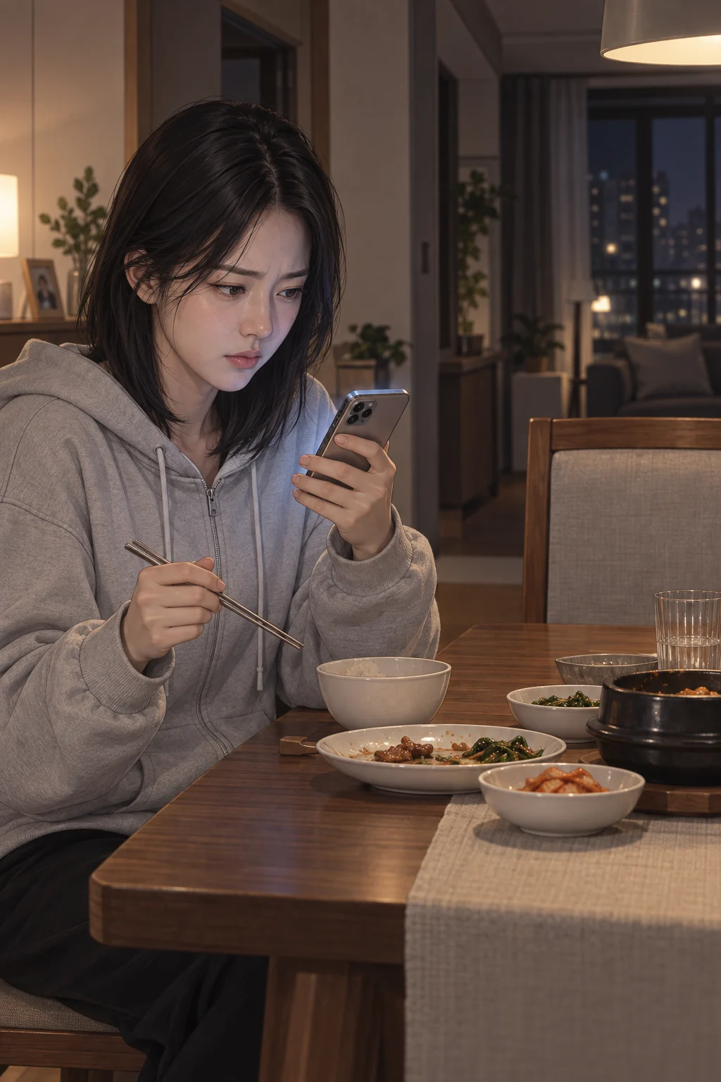 저녁의 새 알림 — 지민은 휴대전화를 뒤집어 놓았다가 진동이 울리자 다시 집어 든다. 화면을 확인한 뒤 입술을 다문다.