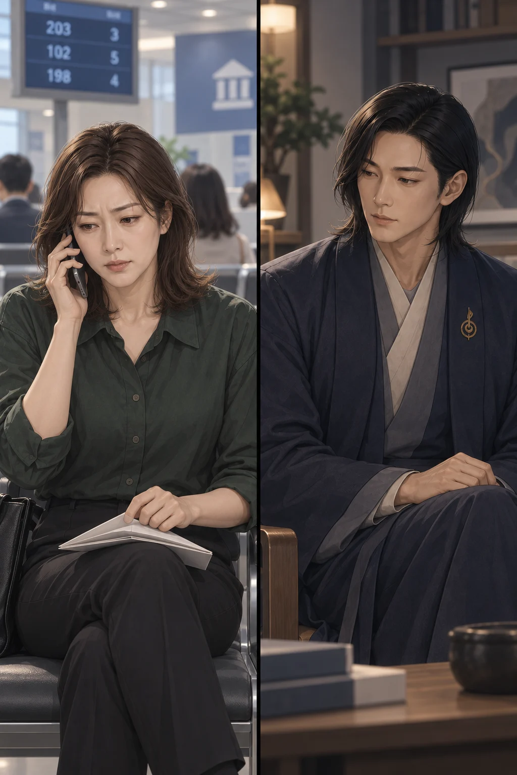 다시 바뀐 계산 — 거래처 담당자가 전화로 다음 달 납품가 인상을 알리고, 수아는 가격표를 접으며 재료비부터 줄이겠다고 답해요.