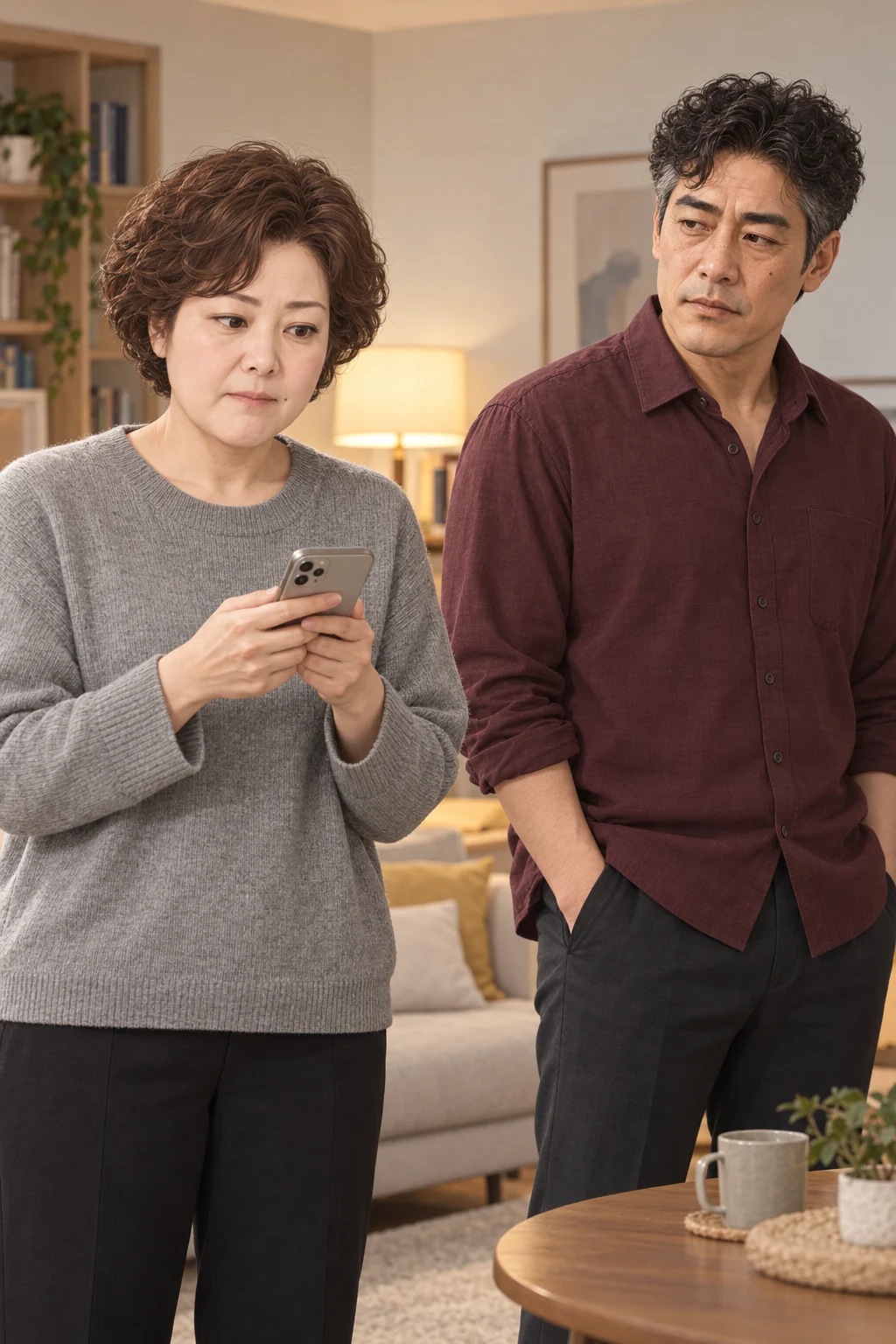 — 동생이 가족 단체 대화방에 서진의 도예 수업 계획을 먼저 알리고, 서진은 그 화면을 봐요.