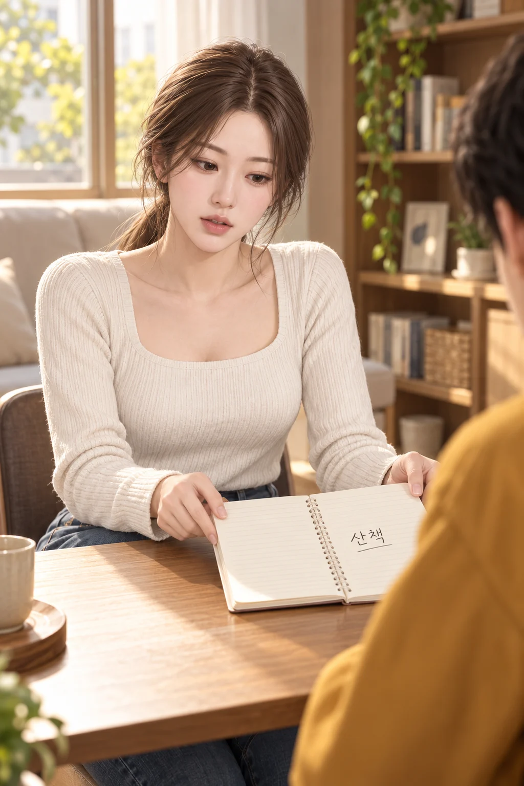 노트 한쪽 — 민서가 노트를 펴서 오늘 아침에 적은 ‘산책’이라는 단어를 상담가 쪽으로 돌려 놓는다.