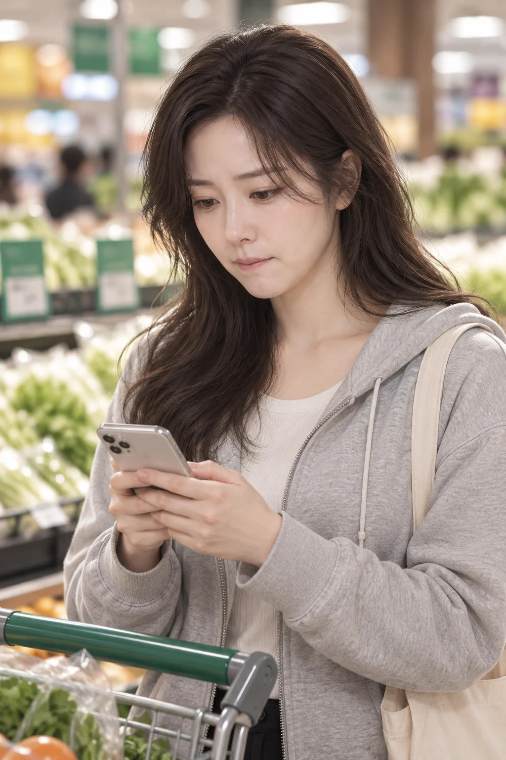 Even after the screen goes quiet — Sujin looks down at the phone after ending the call.