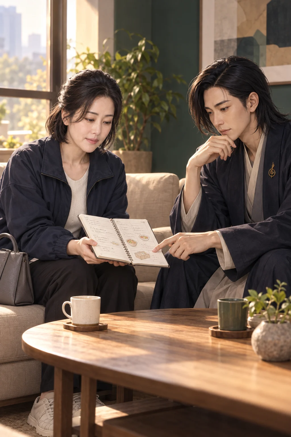 What the shop would take on — Yunjeong opens her notebook and shows Haewol her plan for side-dish sets for hospital visitors.