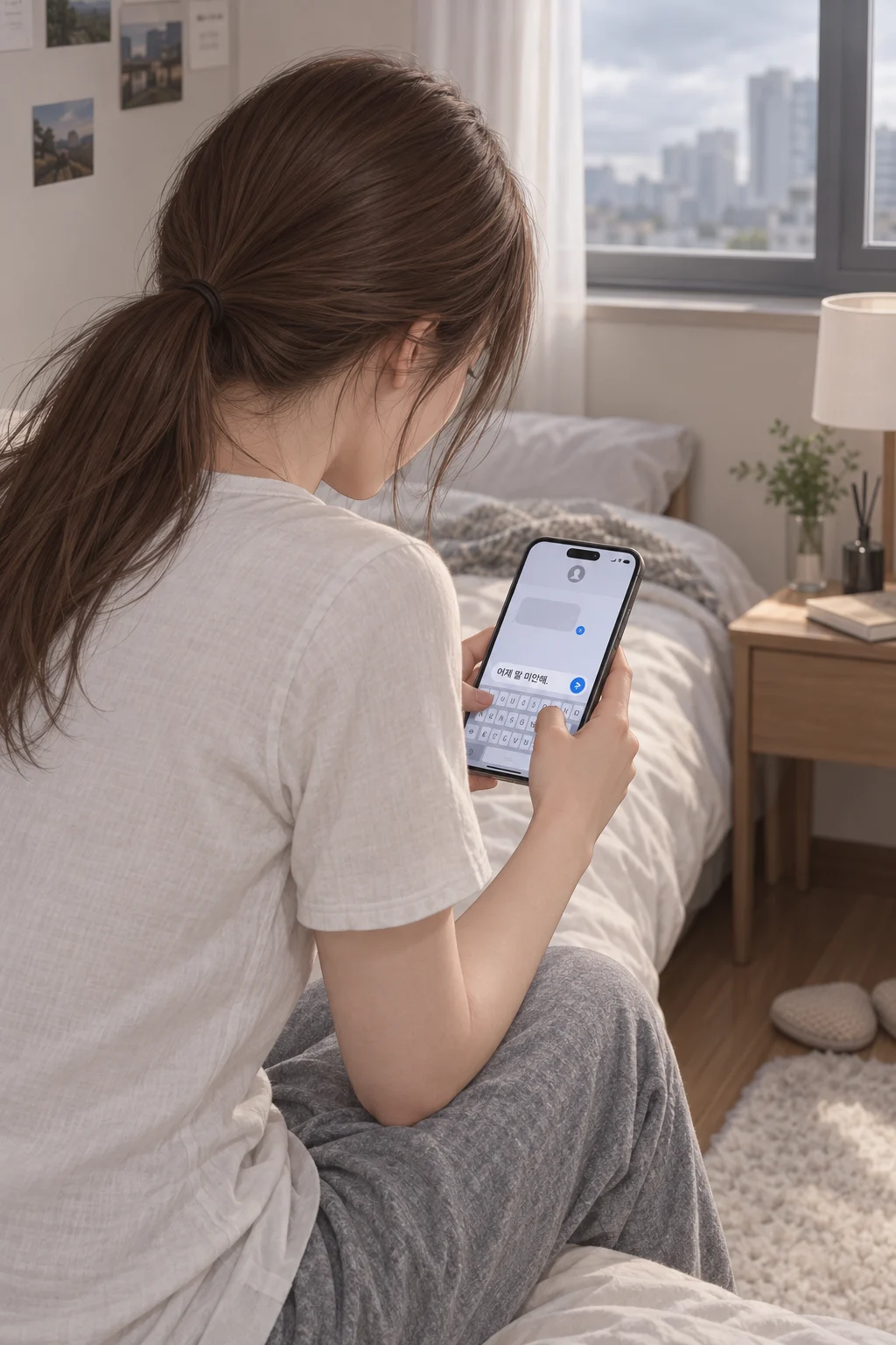 未読の表示 — ハリンは昨日送ったメッセージの未読表示を見て、謝罪のメッセージを送ります。