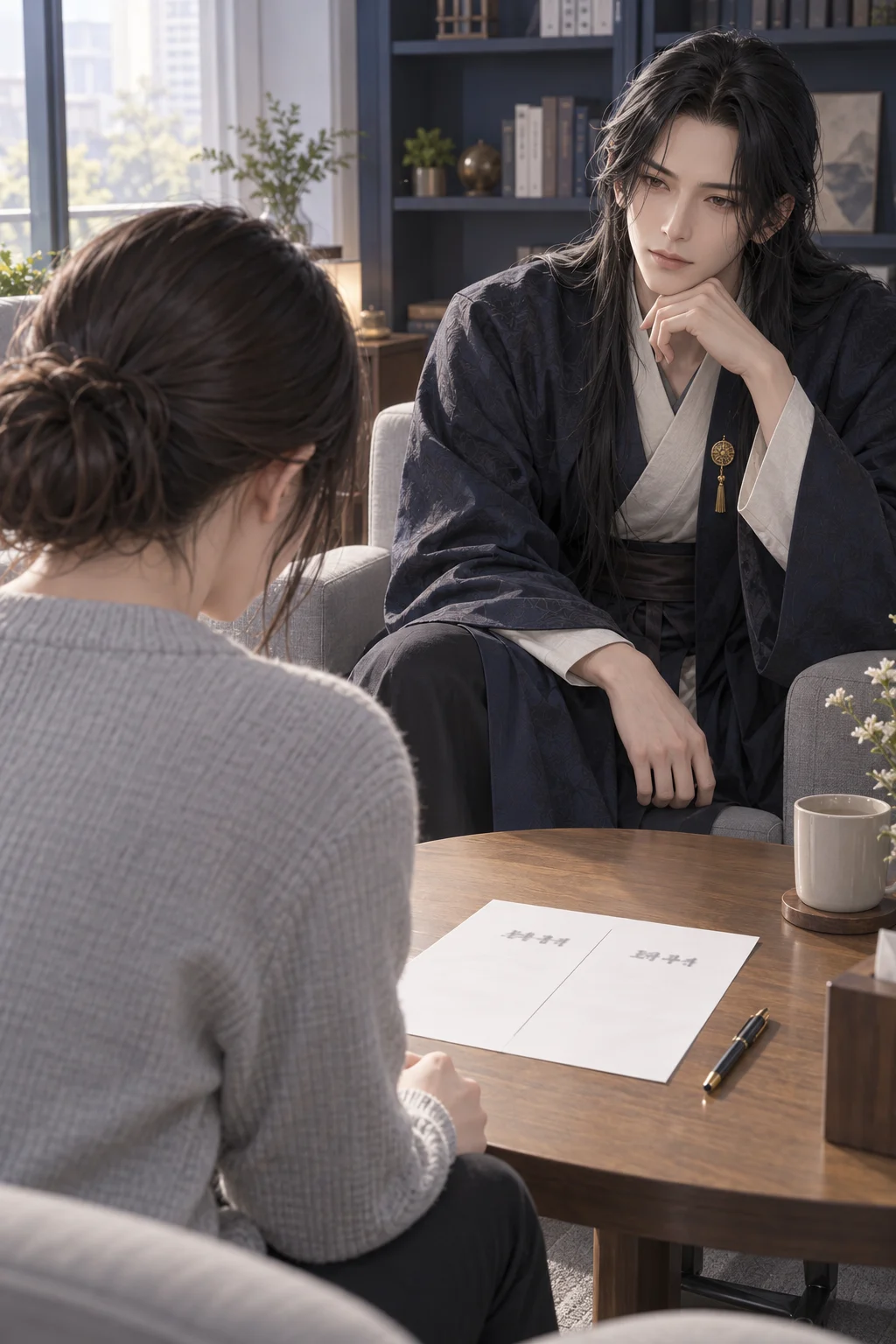 Words Still Unsaid — Minseo looks down at “Keep Going” and “Quit” written side by side on the paper.