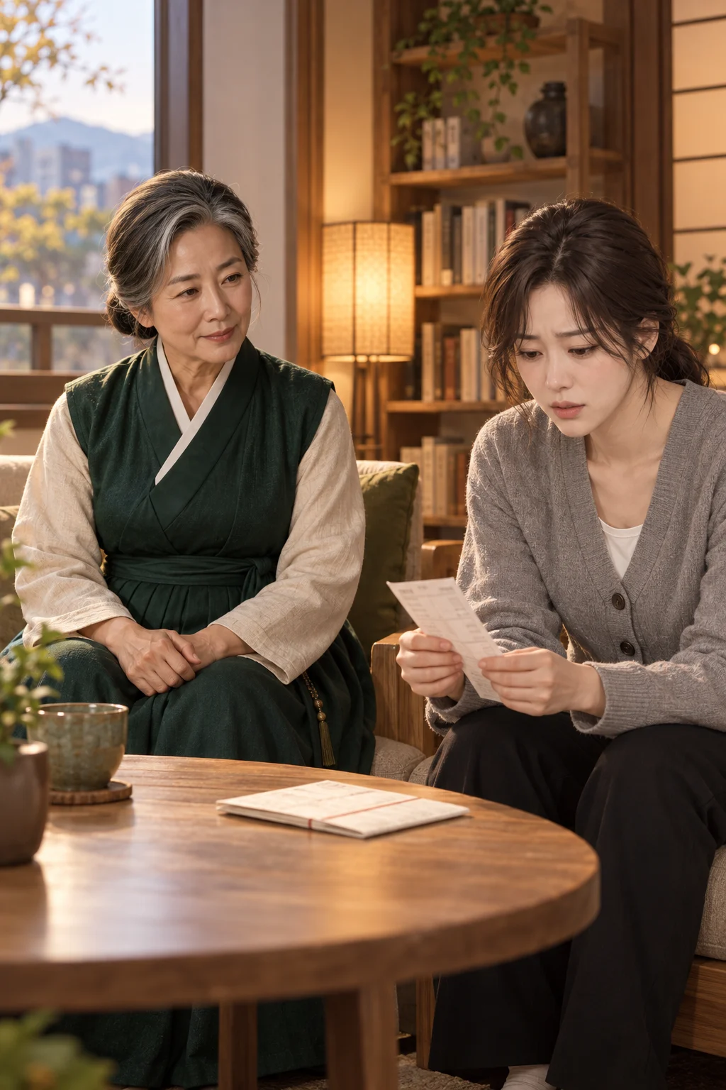 Putting the Hurt Into Words — Jisu tells the mansin about dinner when her friend paid first.