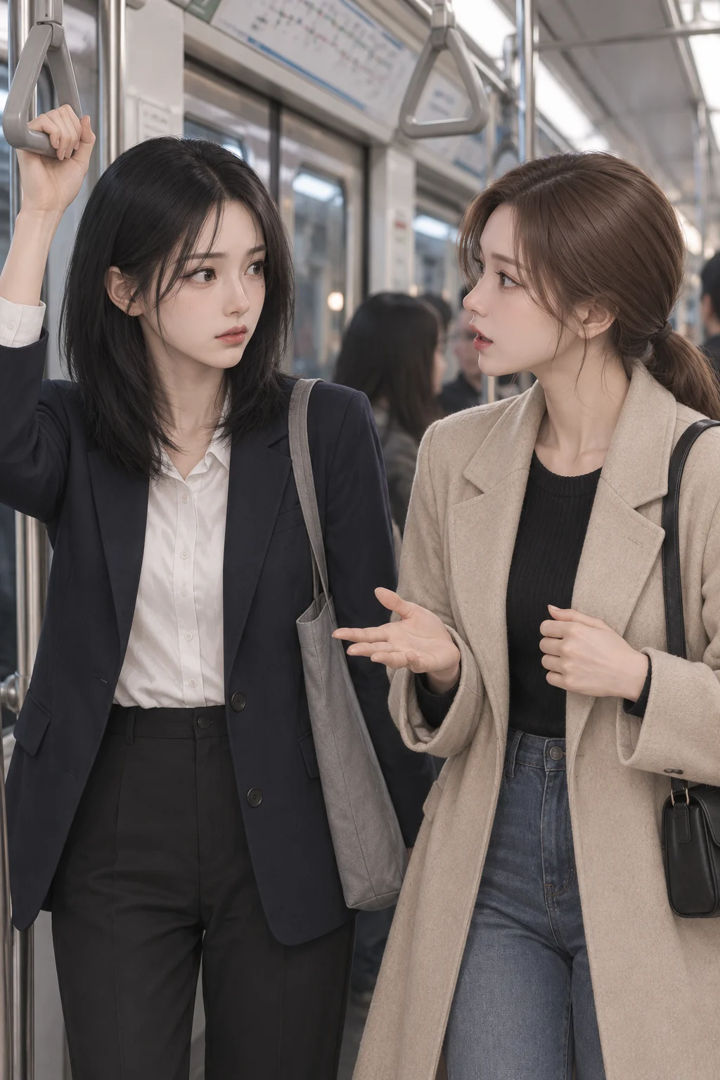 큰돈 얘기 — 수아가 지민에게 큰돈을 쓰기로 했다고 말하고, 지민은 손잡이를 잡은 채 굳어요.