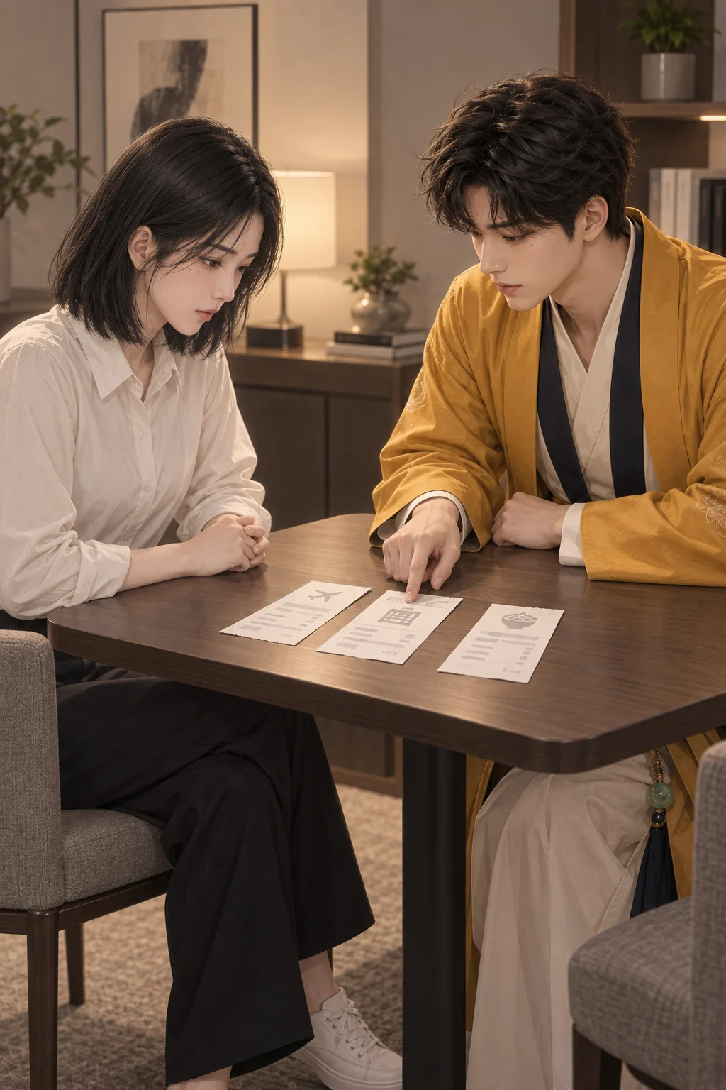 A drawer full of receipts — Jisu spreads three receipts from her last trip across the table. Golden Child points to the one for an order she placed alone at the rental.